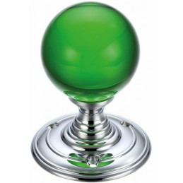 Gałka drzwiowa szklana 55mm chrom/zielona