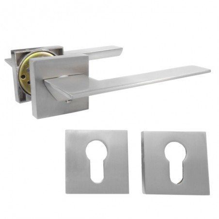 Klamka drzwiowa ZAHORA aluminiowa + rozety kwadrat na wkładkę chrom mat