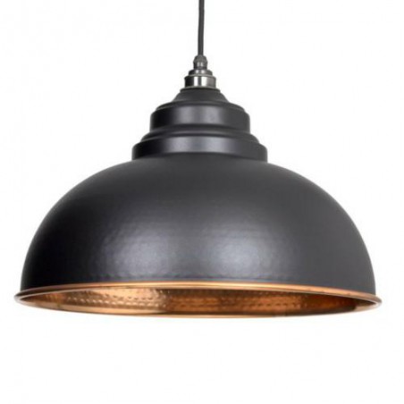 Lampa loftowa Harborne 40cm czarna / miedziane młotkowane wnętrze