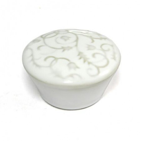 Gałka meblowa ceramiczna Botanic 50mm biała szar motyw kwiatowy IT-P36