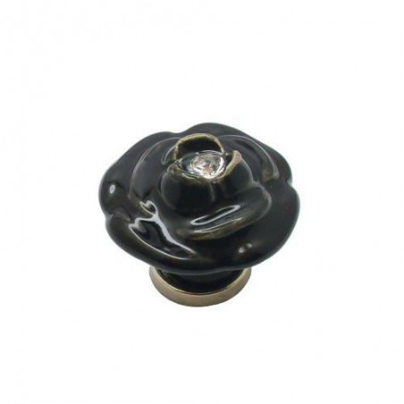 Gałka meblowa ceramiczna 35mm czarny kwiat z cyrkonią IT-P31S