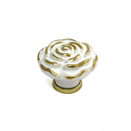 Gałka meblowa ceramiczna Róża 45mm biało złota IT-P41