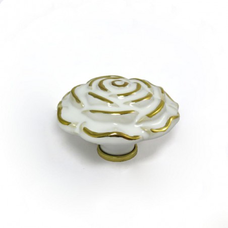 Gałka meblowa ceramiczna Róża 70mm biało złota IT-P40