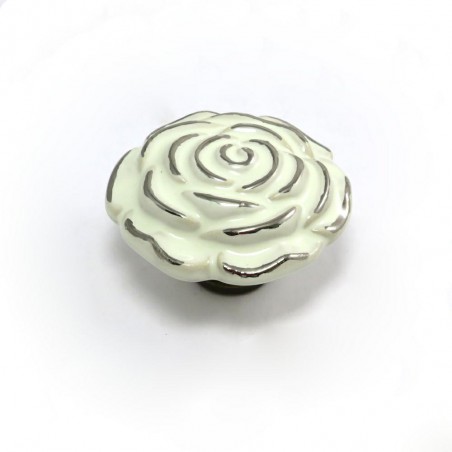 Gałka meblowa ceramiczna Róża 70mm kremowo srebrna IT-P40