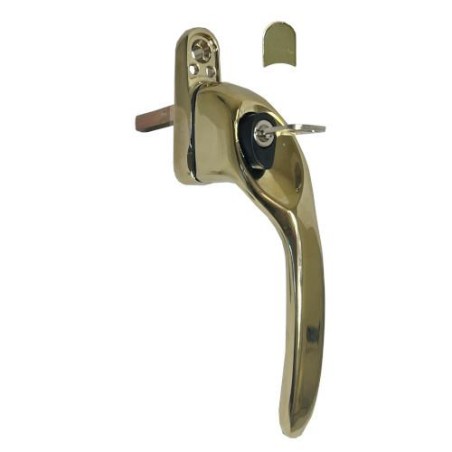 Klamka okienna z kluczykiem Overture Lock 40x7 złota Prawa